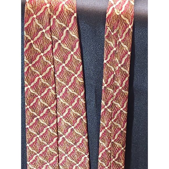 Cole Haan Mens Vintage Silk Tie Red & Gold Geometric Pattern - Picture 16 of 16